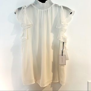 1. STATE Medium White Solid Cap Sleeve Turtle Neck Blouse